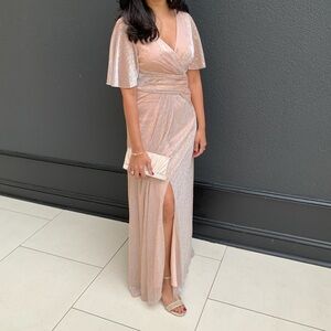 Adrianna Papell Floral Metallic Maxi Gown in Rose Gold. 
Size 6.